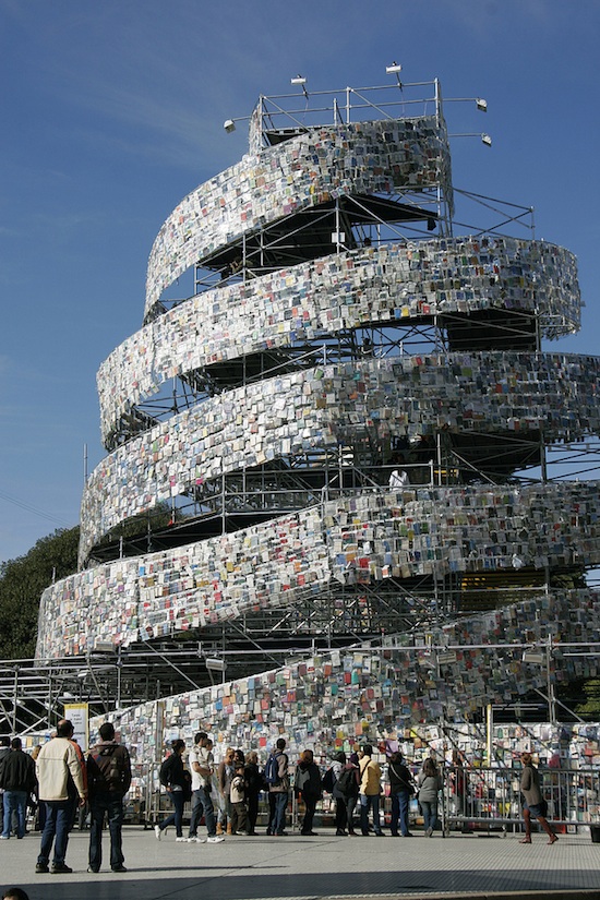 recycled book tower