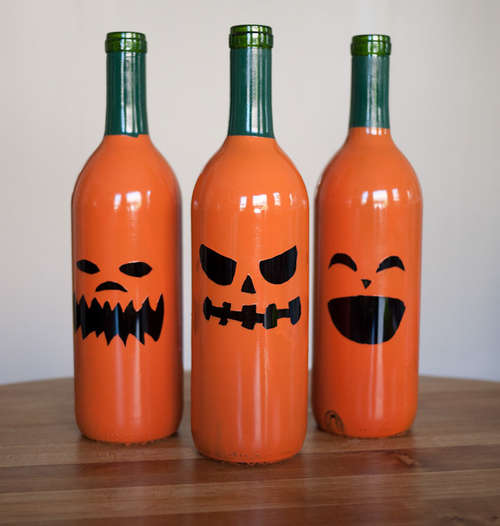 Halloween recycled wine bottle