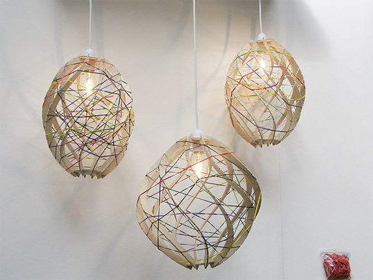 recycled rubber band lamp