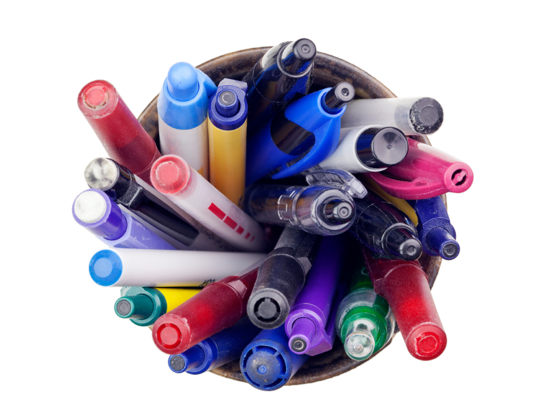 recycling pens, markers, pencils and highlighters