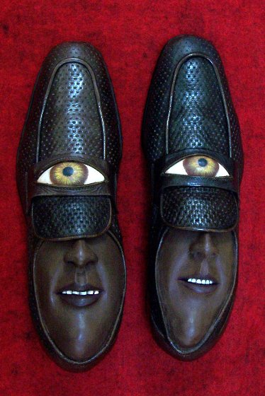 Shoes store with faces