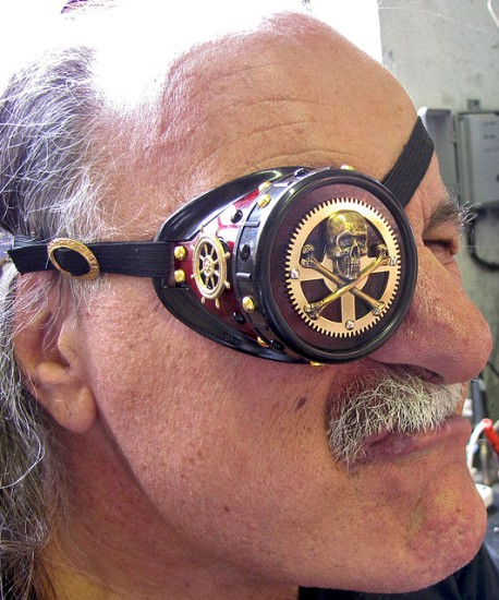 Steampunk goggles monocle eyepatch costume biker glasses red lens cyber gothic 