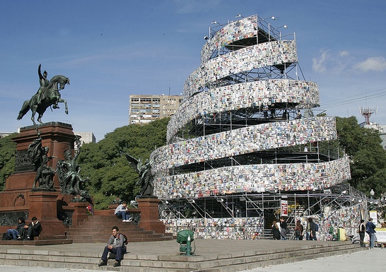 recycled book tower