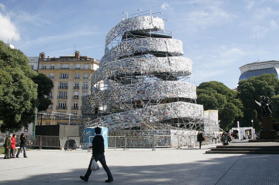 recycled book tower