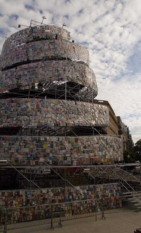 recycled book tower