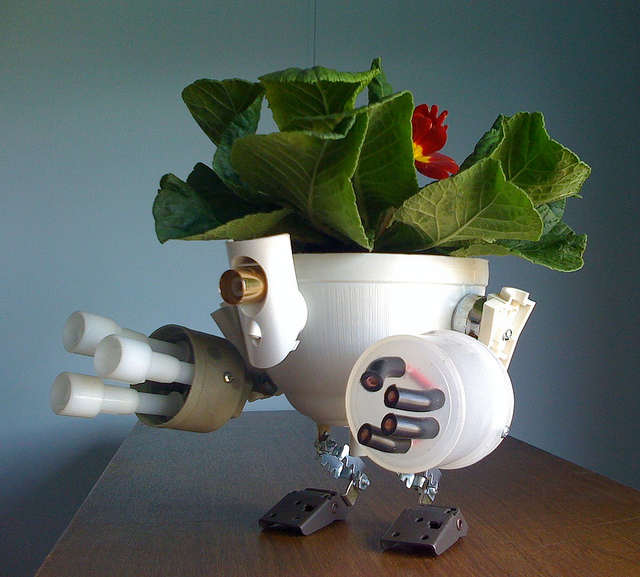 recycled robo planter people