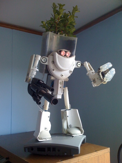 recycled robo planter people