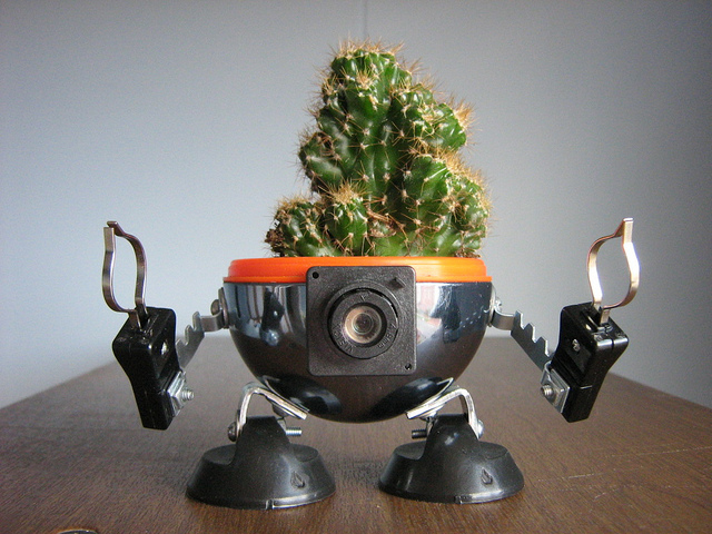 recycled robo planter people