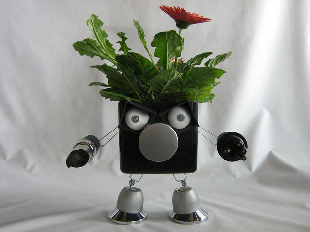 recycled robo planter people