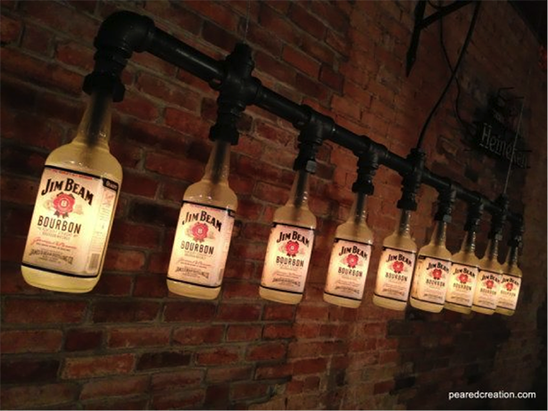 Liquor store bottle chandelier